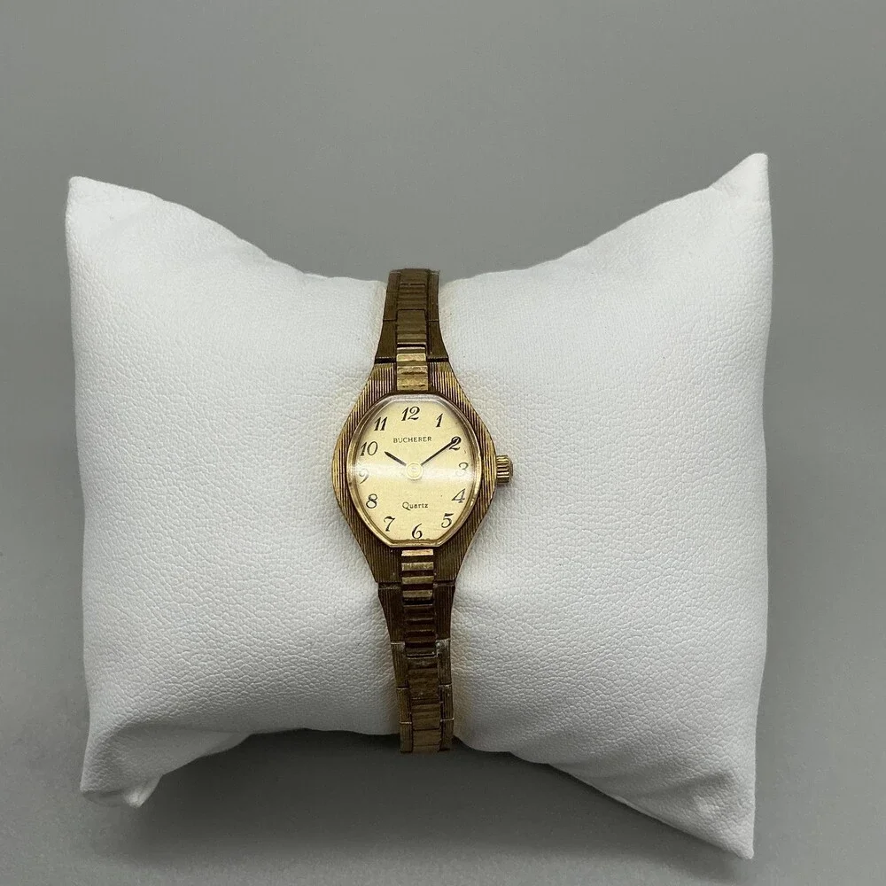 Vintage Bucherer Womens Watch 16mm Gold Tone Dial 573 2 57 New Battery 6.75